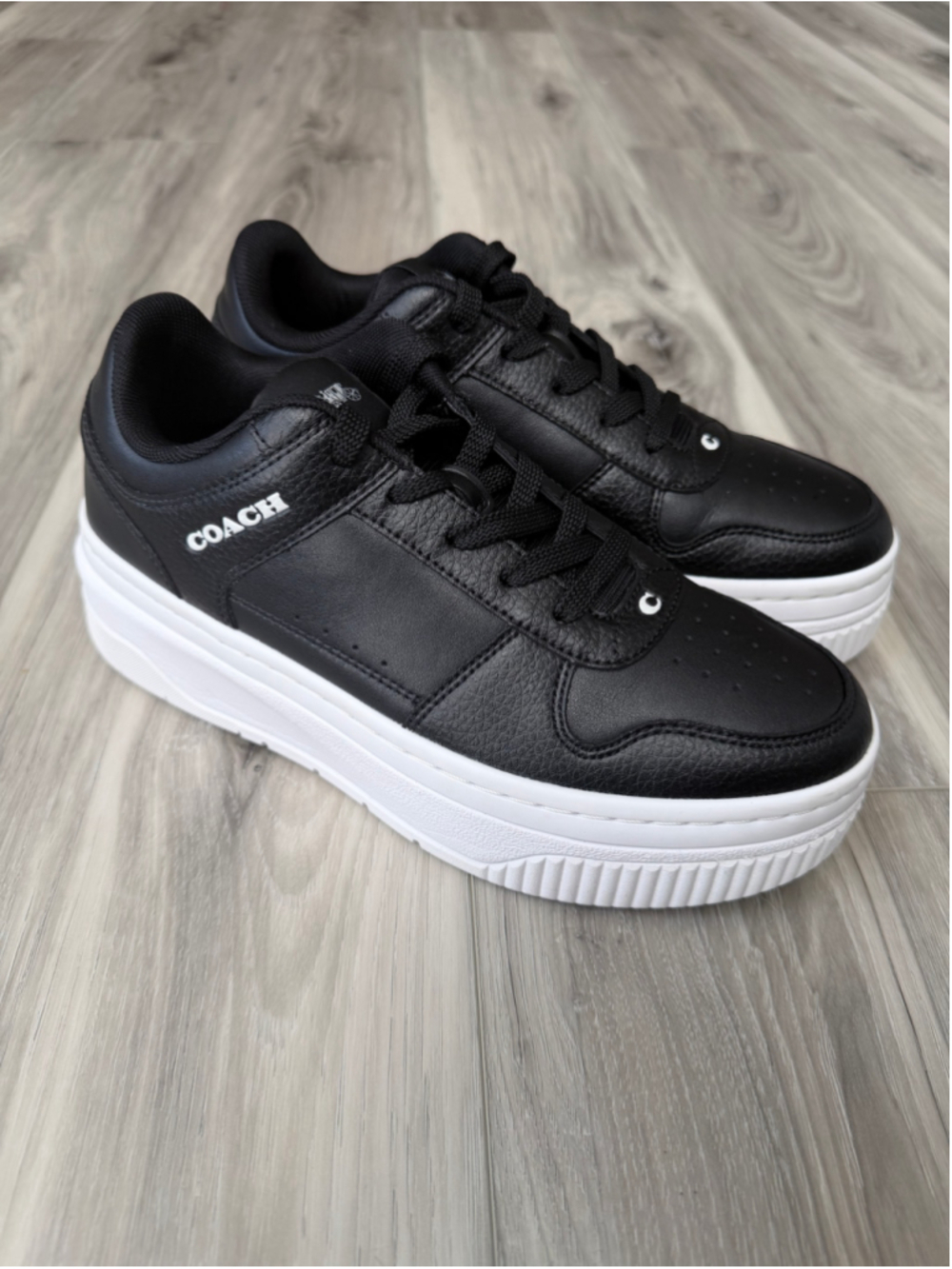 COACH CCN52 Platform Sneakers Black Leather White Chunky Women’s 8.5B